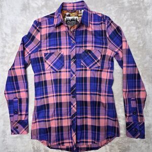 Pladra Every Day Flannel Shirt Women's XS Made in USA Flip Cuffs Hunting Dogs